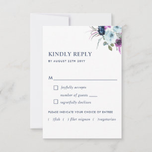 Paarse en blauwe Floral zonder maaltijdopties RSVP Kaartje