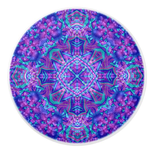 Paarse en blauwe  fractale Kaleidoscoop Keramische Knop (Voorkant)