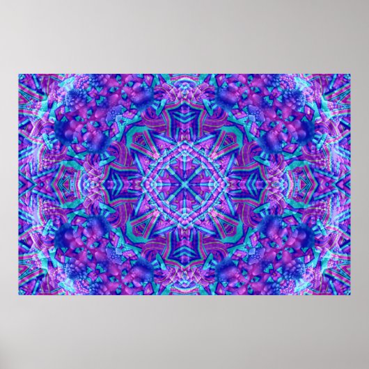 Paarse en blauwe fractale Kaleidoscoop Poster (Voorkant)