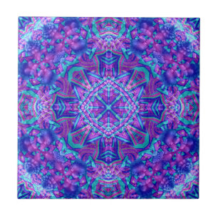 Paarse en blauwe  fractale Kaleidoscoop Tegeltje