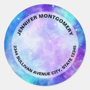 Paarse en blauwe Galaxy Space Abstract adres Ronde Sticker