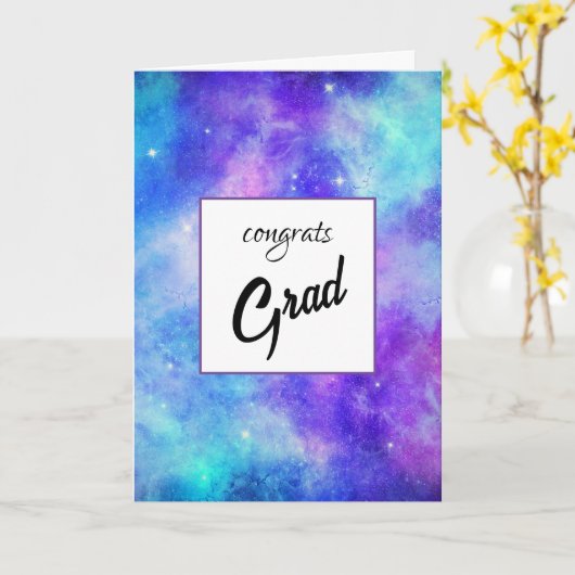 Paarse en Blauwe Galaxy Space Abstract Afstuderen Kaart (Gele Bloem)