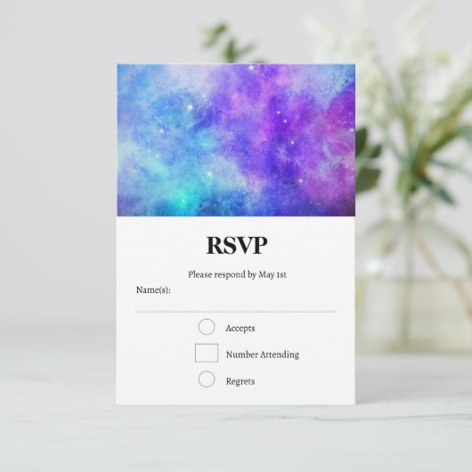Paarse en Blauwe Galaxy Space Abstract RSVP Kaartje (Staand voorkant)