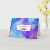 Paarse en Blauwe Galaxy Space Abstract Verjaardag Kaart (Gele Bloem)