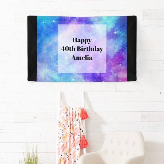 Paarse en Blauwe Galaxy Space Abstract Verjaardag Spandoek (Insitu)