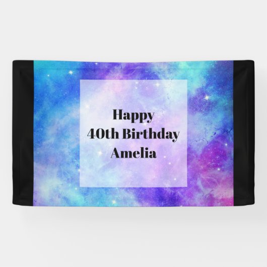 Paarse en Blauwe Galaxy Space Abstract Verjaardag Spandoek (Horizontaal)