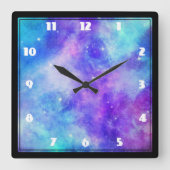 Paarse en Blauwe Galaxy Space Abstract Vierkante Klok (Voorkant)