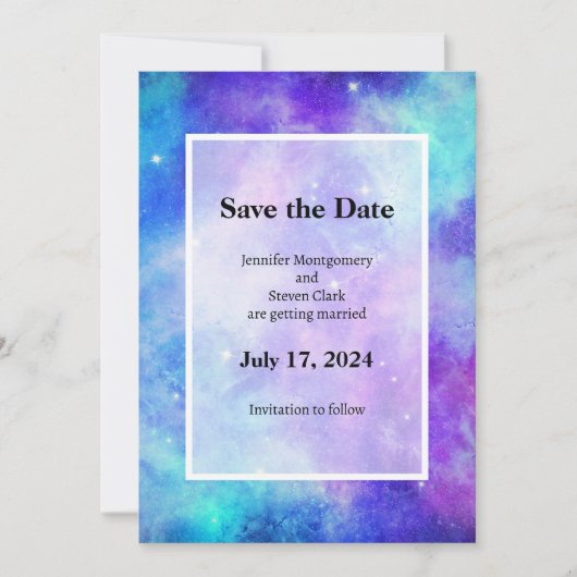 Paarse en blauwe Galaxy Space Abstracte bruiloft Save The Date (Voorkant)