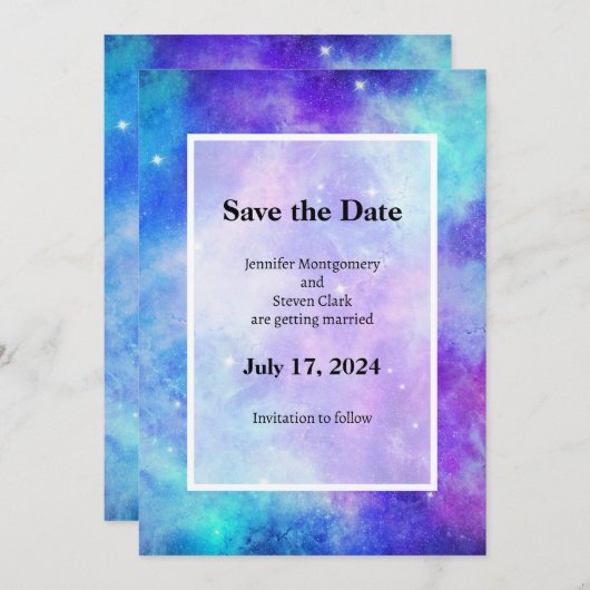 Paarse en blauwe Galaxy Space Abstracte bruiloft Save The Date (Voorkant / Achterkant)