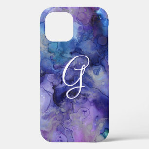 Paarse en Blauwe Galaxy Waterverf Initiaal iPhone 12 Hoesje