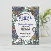 Paarse en Blauwe Gedetailleerde Bloesems Vrijgezel Kaart (Staand voorkant)