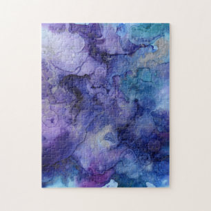 Paarse en blauwe gemarmerde Waterverf Monogrammen Legpuzzel