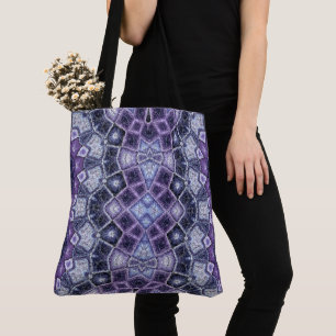 Paarse en Blauwe Geometrische Kaleidoscoop Patroon Draagtas