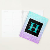 Paarse en blauwe Glitter Monogram Naam Gepersonali Planner (Display)
