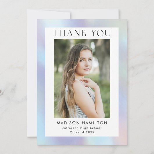 Paarse en blauwe holografische foto Afstuderen Bedankkaart (Voorkant)