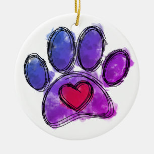 Paarse en Blauwe Hondenliefhebber Tekenende Waterv Keramisch Ornament