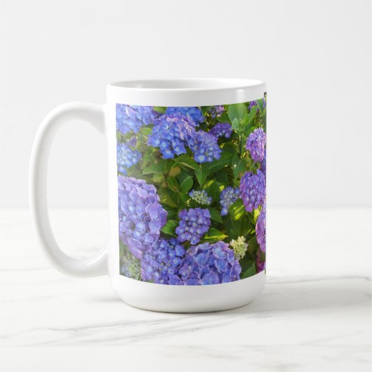Paarse en blauwe hydrangeas koffiemok (Links)