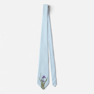 Paarse en blauwe iris Waterverf bruiloft Stropdas