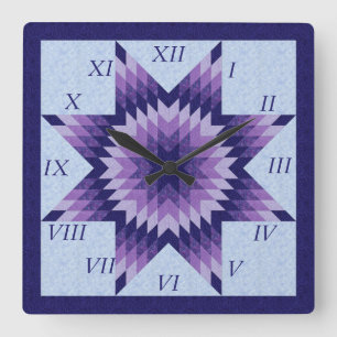 Paarse en blauwe lone Star Quilt Design Square Wal Vierkante Klok