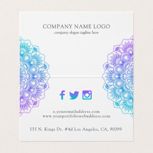Paarse en blauwe mandala visitekaartjes (Binnenkant ongevouwen)