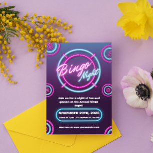 Paarse en Blauwe Moderne Bingo Nachtuitnodigingen Kaart