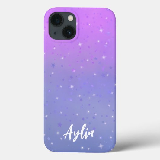 Paarse en Blauwe Ombre Gradiënt met Sterren Case-Mate iPhone Case (Achterkant)