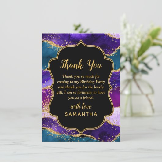 Paarse en blauwe pacock Agate Birthday Bedankkaart (Staand voorkant)