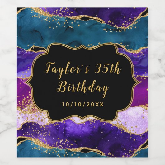 Paarse en blauwe pacock Agate Birthday Wijn Etiket (Enkel label)