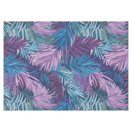 Paarse en Blauwe Palm Leaf Tropische Patroon Tafelkleed (Voorkant (Horizontaal))