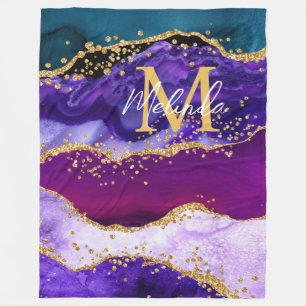 Paarse en Blauwe Pauw Nep Glitter Agate Fleece Deken