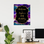 Paarse en Blauwe Peacock Agaat Verjaardag Welkom Poster (Thuiskantoor)