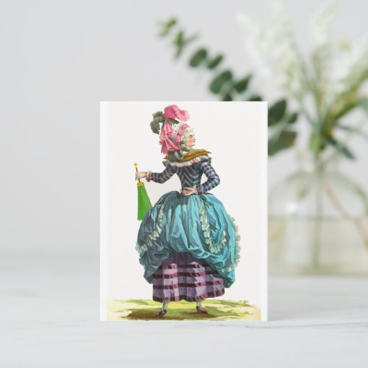 Paarse en blauwe Regency Franse Mode Tekening Briefkaart (Staand voorkant)