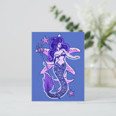 Paarse en blauwe retro-pop-upzeemeermin briefkaart (Staand voorkant)