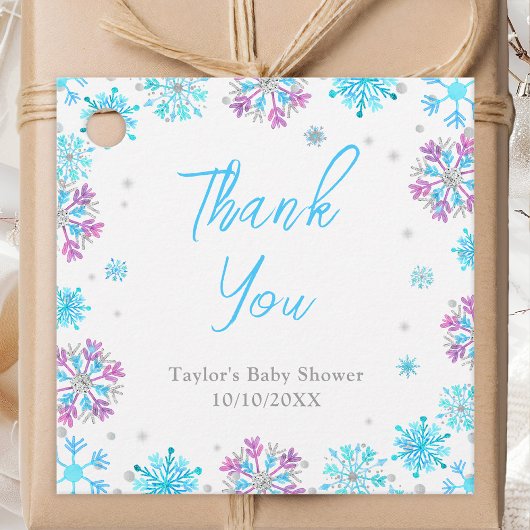 Paarse en Blauwe Sneeuwvlokken Baby shower Bedankt Bedankjes Labels