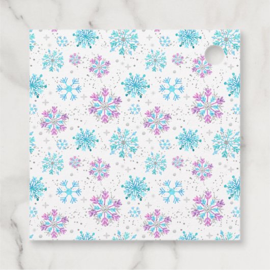 Paarse en Blauwe Sneeuwvlokken Verjaardag Bedankt Bedankjes Labels (Achterkant)