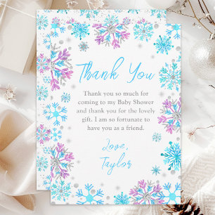 Paarse en Blauwe Sneeuwvlokken Winter Baby Shower Bedankkaart