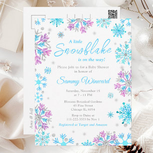 Paarse en Blauwe Sneeuwvlokken Winter Baby Shower Briefkaart