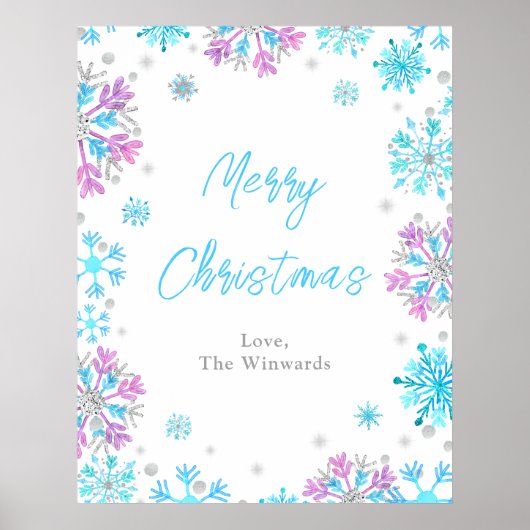 Paarse en blauwe snowflakes Merry Kerstmis Poster