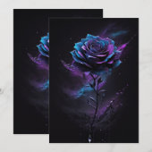 Paarse en Blauwe Sterrenzwart Roos Splash Art Bedankkaart (Voorkant / Achterkant)