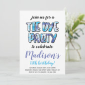 Paarse en blauwe Tie Dye verjaardagsfeestje, elke Kaart (Staand voorkant)