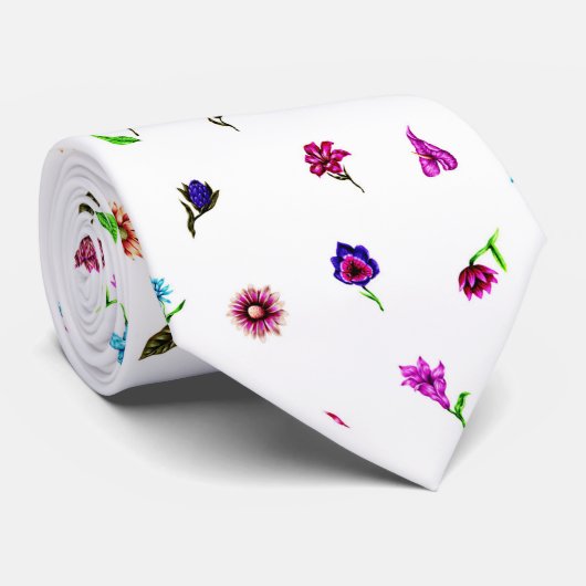 Paarse en blauwe ventilatorafdrukken, modern Flora Stropdas (Opgerold)