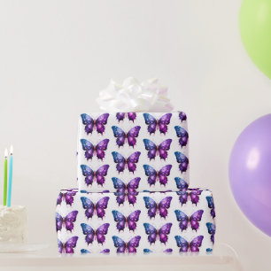 Paarse en Blauwe Vlinder Wit Patroon Halloween Cadeaupapier