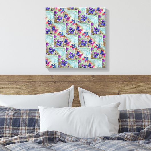 Paarse en blauwe vloerpleinen Zigzags Canvas Afdruk (Insitu (Slaapkamer))