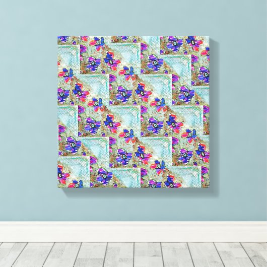 Paarse en blauwe vloerpleinen Zigzags Canvas Afdruk (Insitu (Houten vloer))
