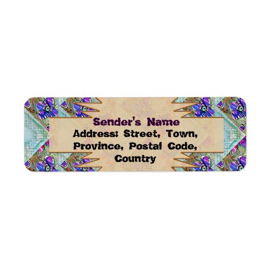 Paarse en blauwe vloerpleinen Zigzags Etiket (Voorkant)