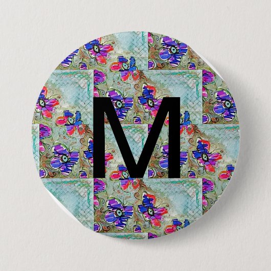 Paarse en blauwe vloerpleinen Zigzags Ronde Button 7,6 Cm (Voorkant)