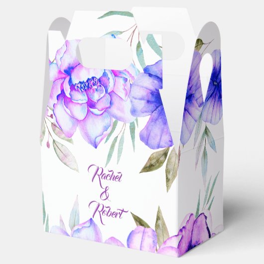 Paarse en blauwe waterverf bloemen bloemen trouwer bedankdoosjes (Geopend)