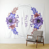 Paarse en blauwe waterverf bloemen foto achtergron wandkleed (In Situ (horizontaal))