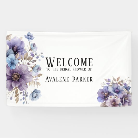 Paarse en blauwe waterverf bloemige bruidsdouche spandoek (Horizontaal)