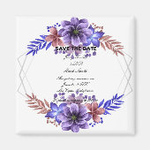 Paarse en blauwe Waterverf Floral sparen de datum Magneet (Voorkant)